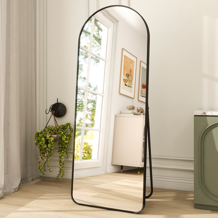 BEAUTYPEAK 64"x21" Full Length Standing Arch-Top Floor Mirror with Safe Corners, Black | Walmart (US)