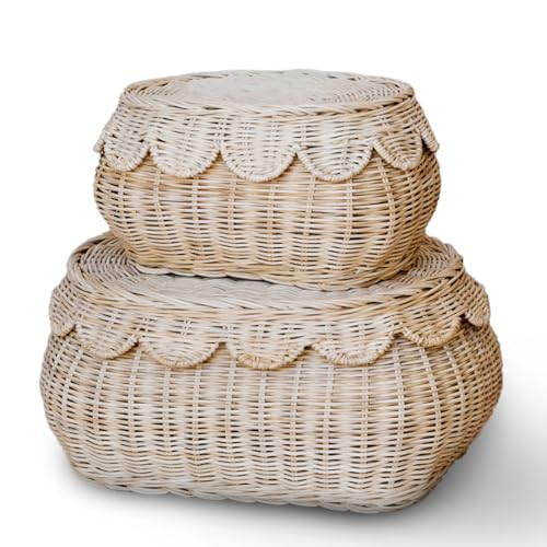 The Original Scalloped Basket Set Of 2 – Small Scallop Basket - 15 x 10 x 6 In - Hand-Woven & A... | Amazon (US)