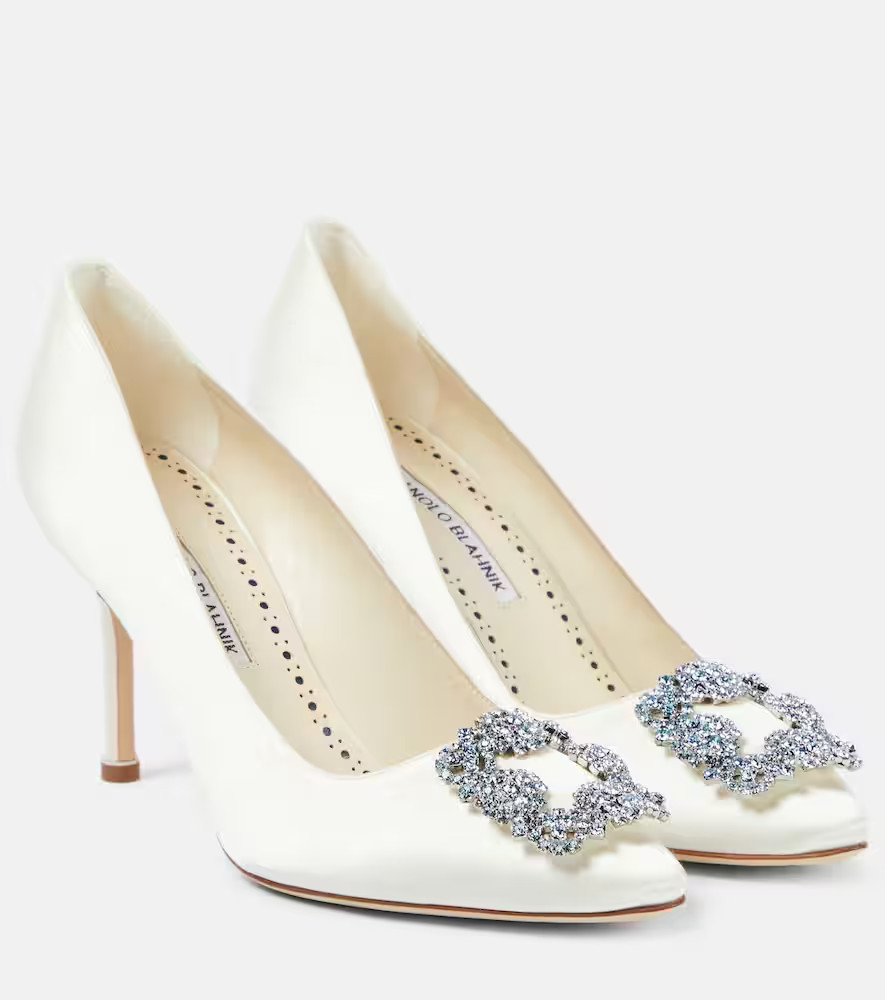 Manolo Blahnik Bridal Hangisi 90 embellished satin pumps | Mytheresa (US/CA)