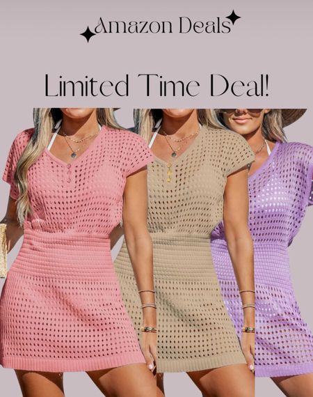 Amazon deals / CUPSHE Women's Swimwear Cover Up Crochet Mini Dress V Neck Beachwear Short Sleeve Summer 2024 / resort wear 

#LTKsalealert #LTKover40 #LTKfindsunder50