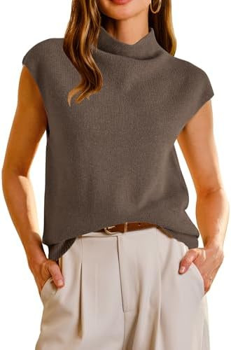 Arach&Cloz Women's Wool Blend Mock Neck Business Casual Sweater Vest 2025 Fall | Amazon (US)