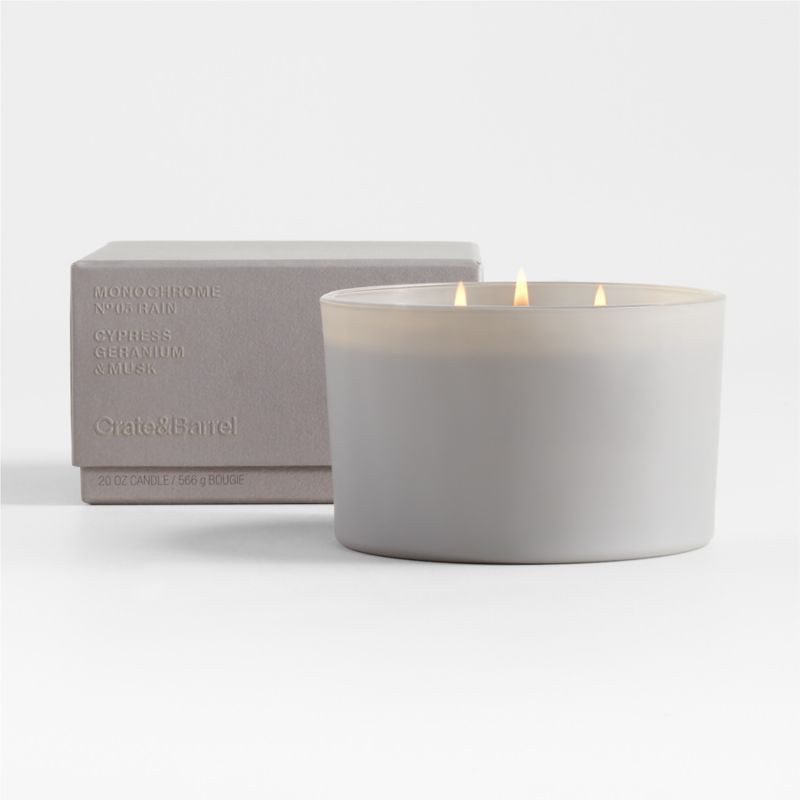 Monochrome No. 5 Rain 3-Wick Scented Candle - Cypress, Geranium and Musk + Reviews | Crate & Barr... | Crate & Barrel