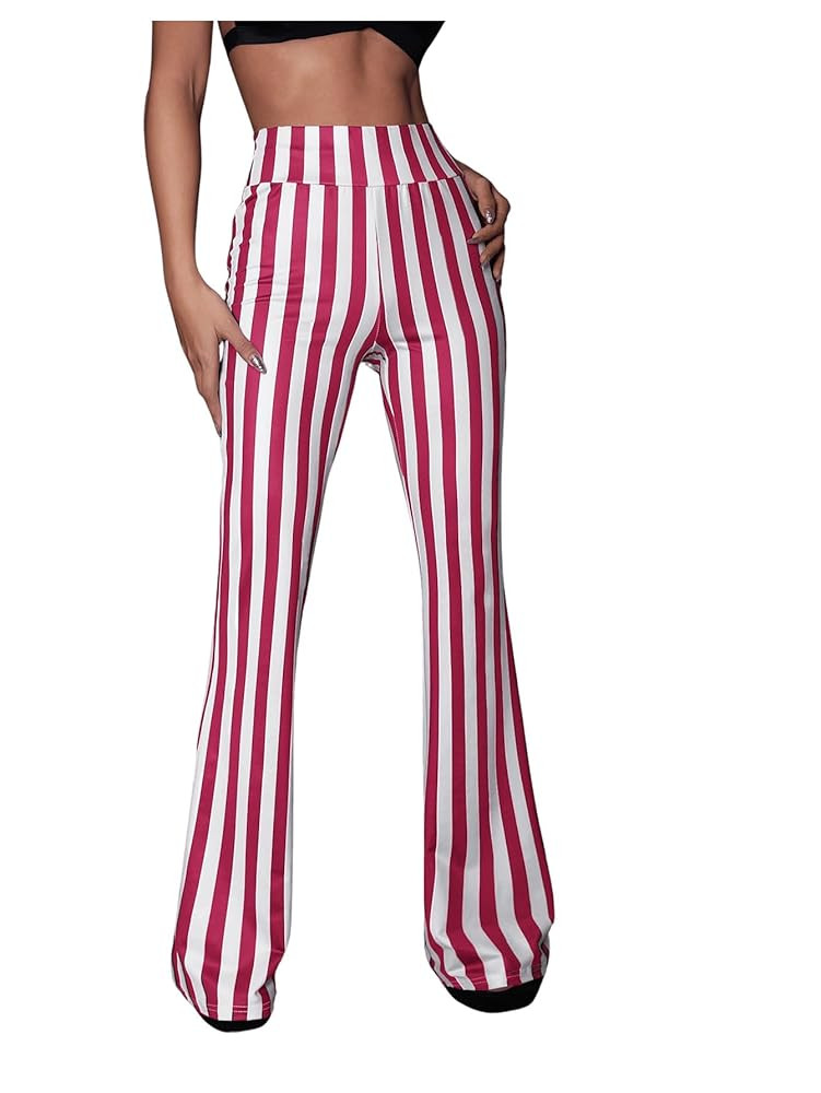 SOLY HUX Women's Striped Elastic High Waist Flare Leg Long Pants Casual Trousers | Amazon (US)