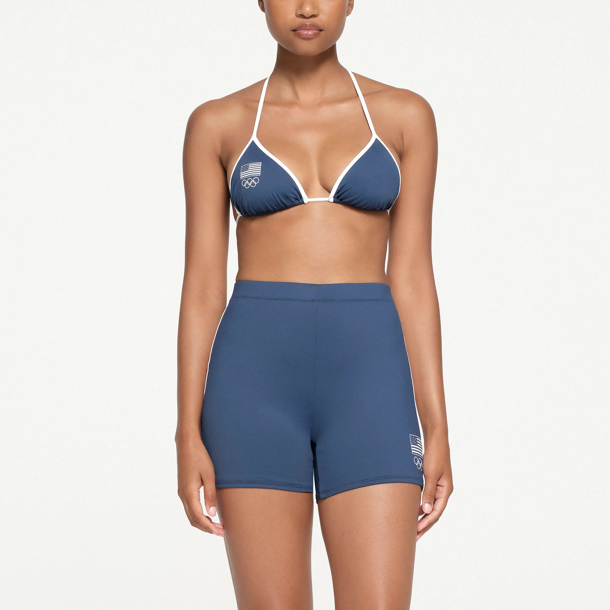 SKIMS Signature Swim Olympic Mid Waist Short | Blue | Medium | SKIMS For Team Usa | SKIMS (US)