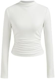 CIDER Mock Neck Tops for Women Thermal Shirts Long Sleeve Ruched Going Out Tops Basic Tee Slim Fi... | Amazon (US)