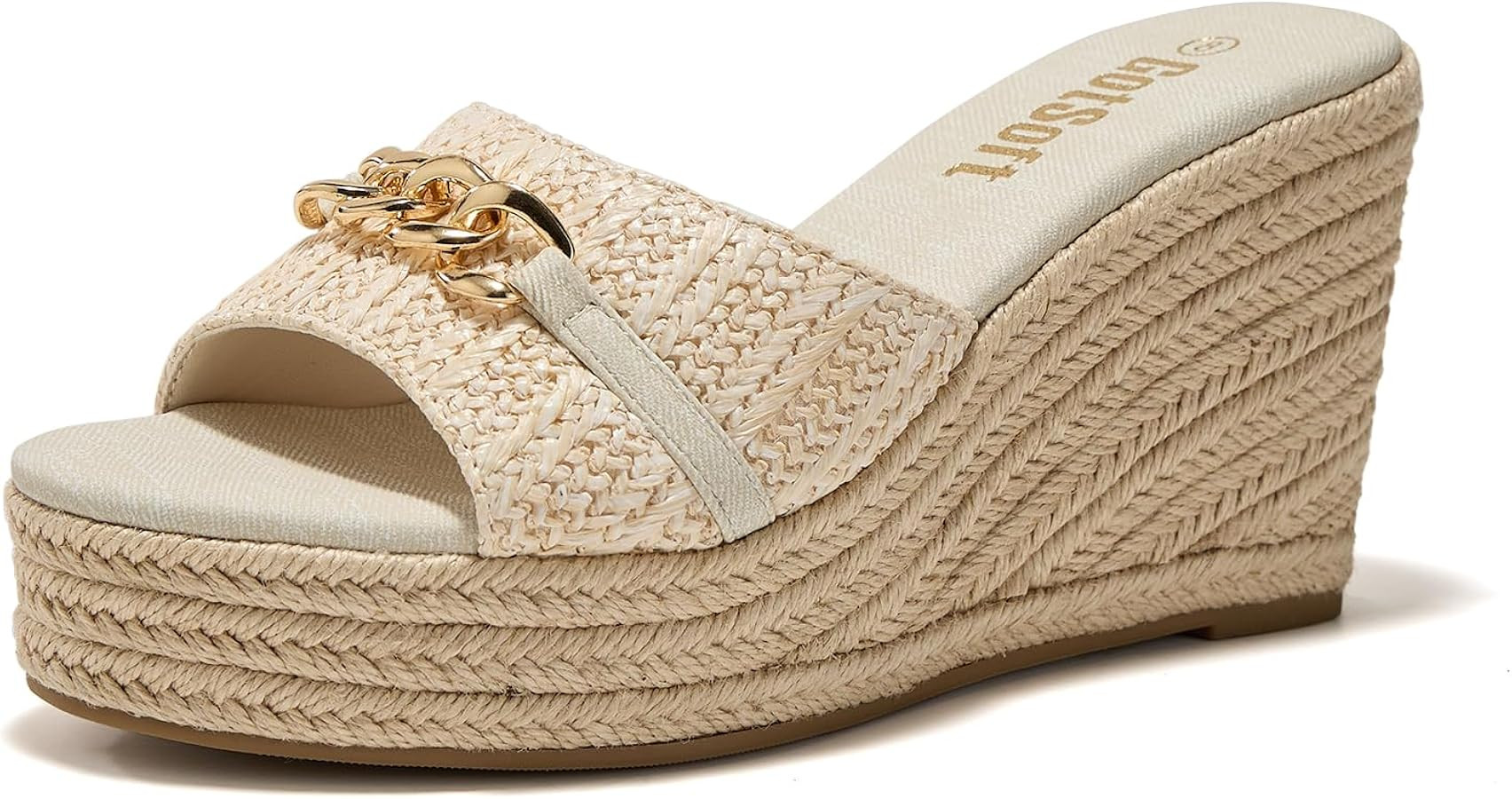 Women's Open Toe Wedge Espadrilles Sandals Chain Slip On Slides Platform Sandal Summer Shoes | Amazon (US)