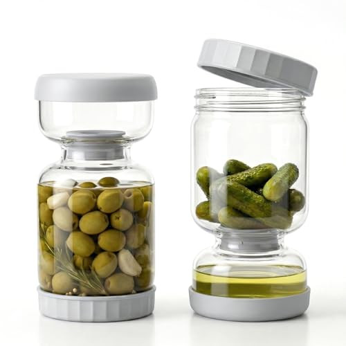 Homnoble Pickle Jar, Pickle and Olive Hourglass Jar Pickle Juice Separator from Wet and Dry, Upgrade Food-grade ABS Lid and BPA Free Hourglass Pickle Jar for Airtight Food Storage 2 Pack | Amazon (US)