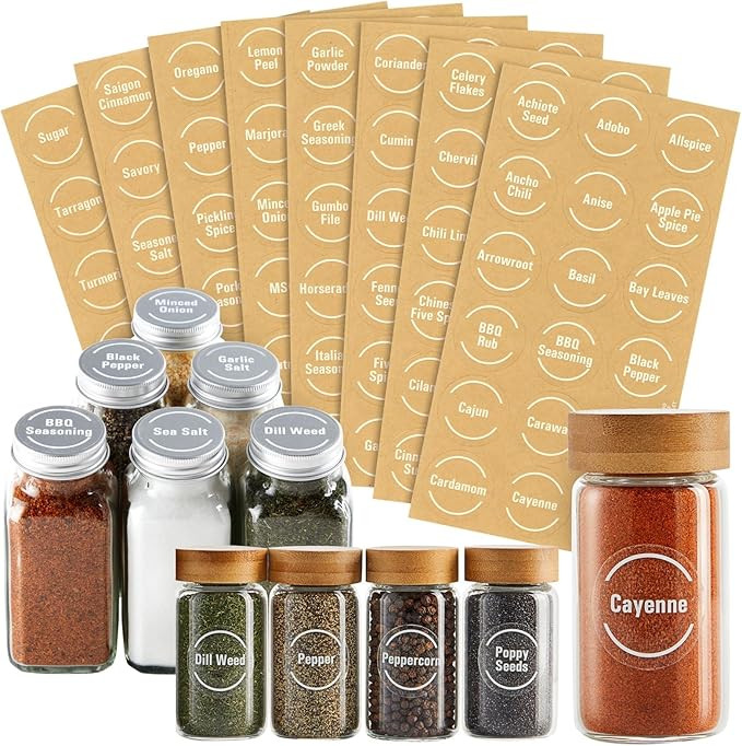 144 Round Spice Jar Labels - Clear Preprinted Seasoning Stickers for Spice Jar Lids and Herbs Con... | Amazon (US)