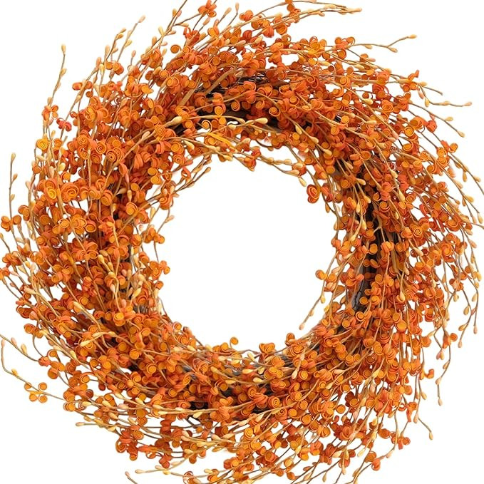 Idyllic 18 Inch Orange Berries Leaves Wreath for Front Door, Hello Spring Wreath for Home Decor, ... | Amazon (US)