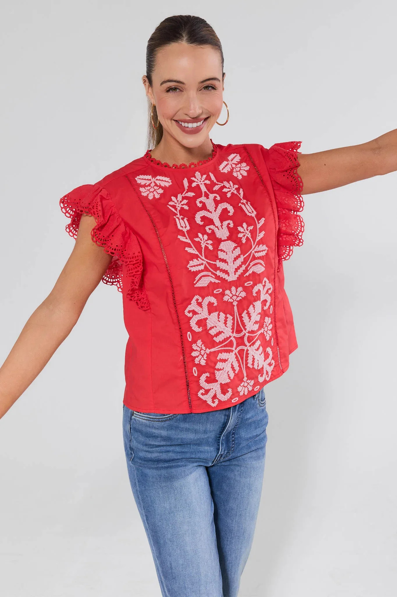 Imogen Red Embroidered Top | Avara
