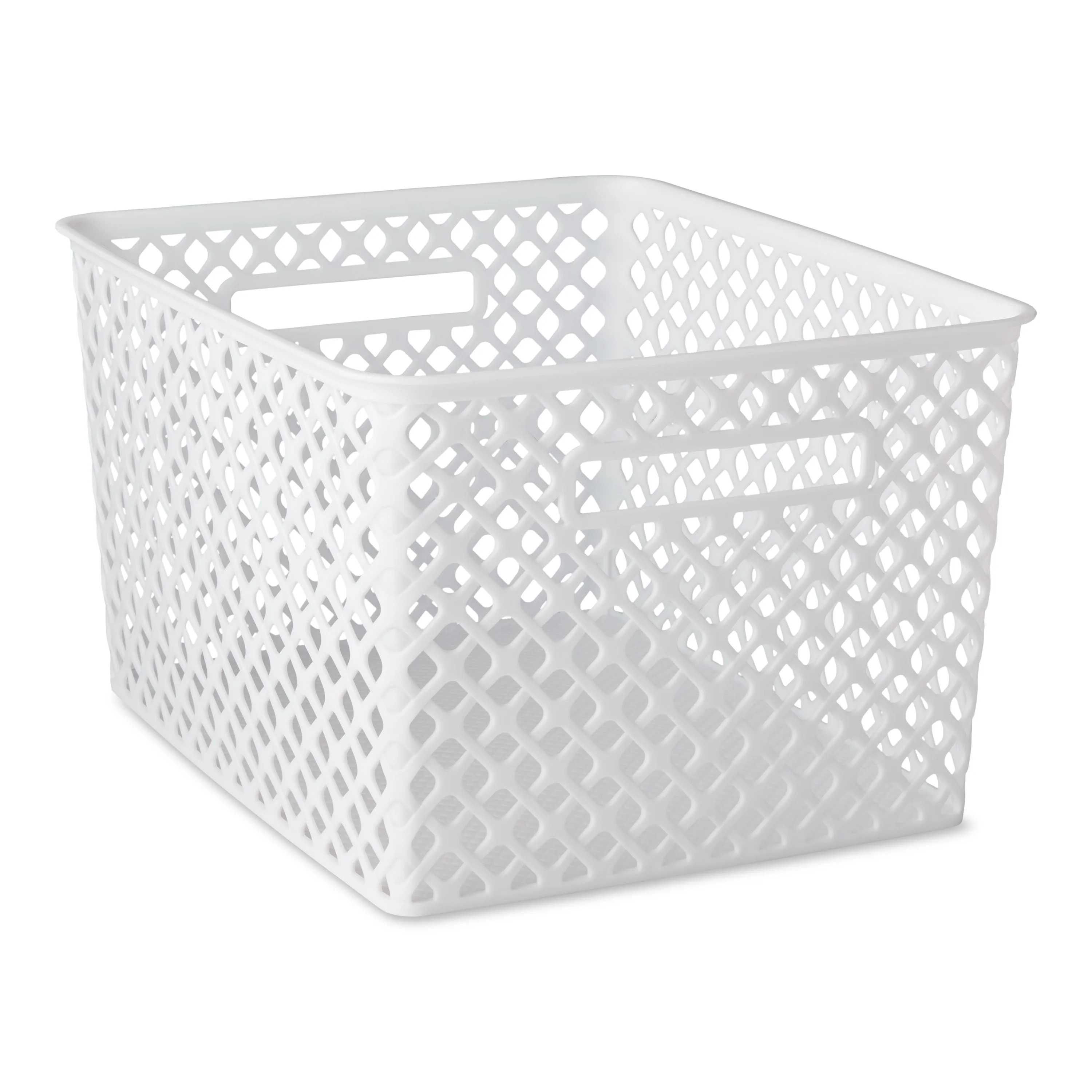 Mainstays Large White Decorative Plastic Storage Basket, 15" x 12" | Walmart (US)