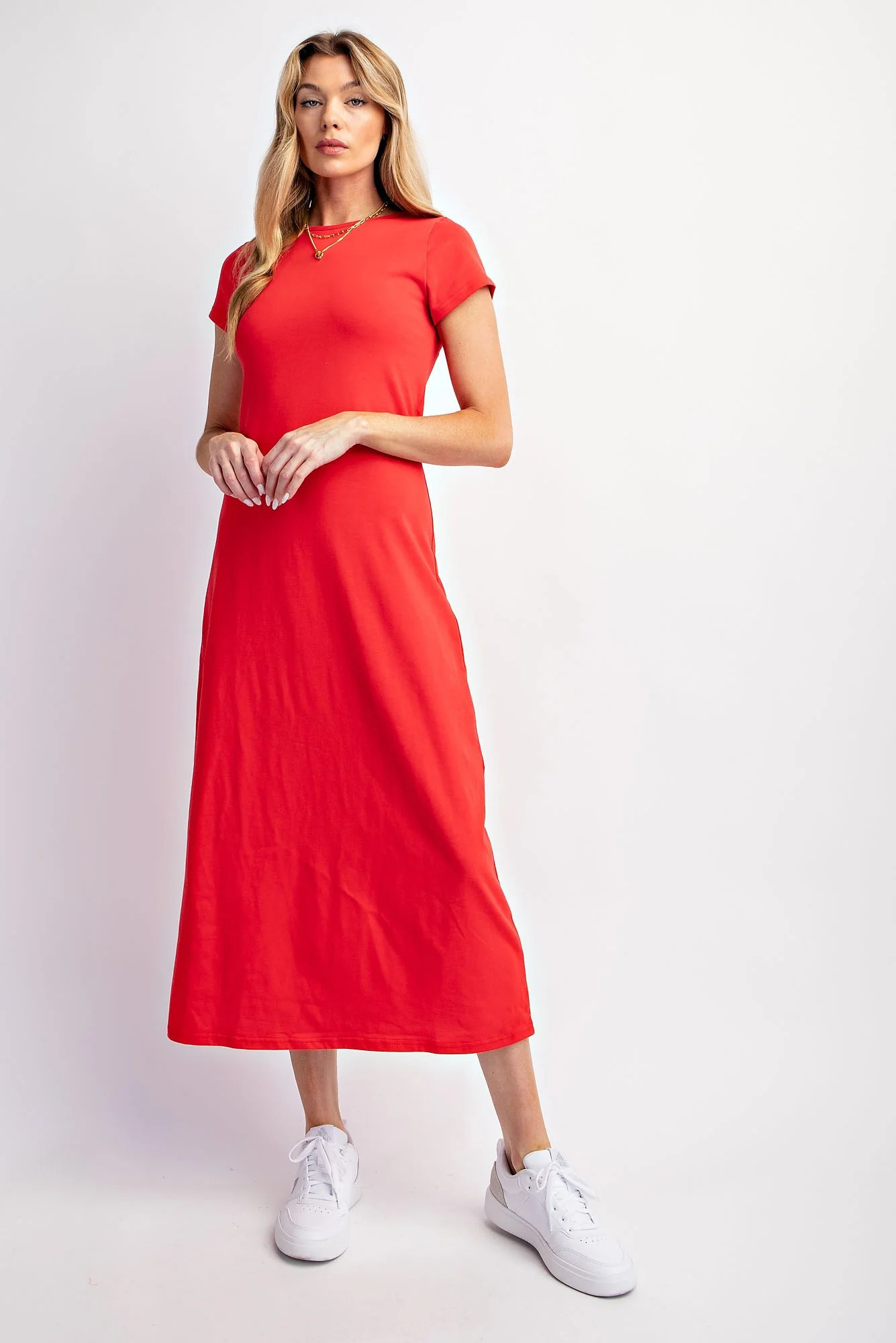 Red Short Sleeve Midi T-Shirt Dress | PinkBlush Maternity