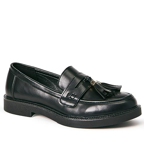 JustFab Loafer for Women Lug Sole Loafers Classic Faux Leather Flats Flats for Women Traditional Womens Loafers Black Shoes for Women Georgia Size 9 | Amazon (US)