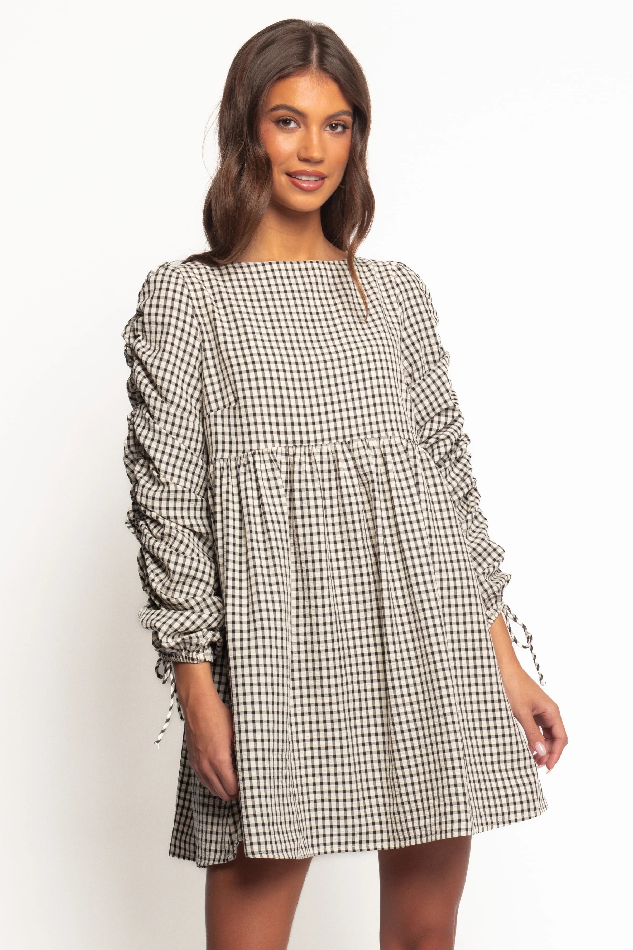 Micaela Long Sleeve Mini Dress - Black Gingham | Petal & Pup (US)