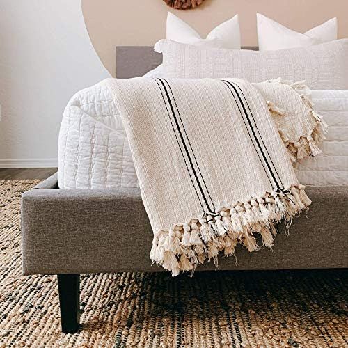 The Loomia Sophie Turkish Cotton Boho Farmhouse Throw Blanket (Extra Large 65" X 85", Cream Ecru ... | Amazon (US)