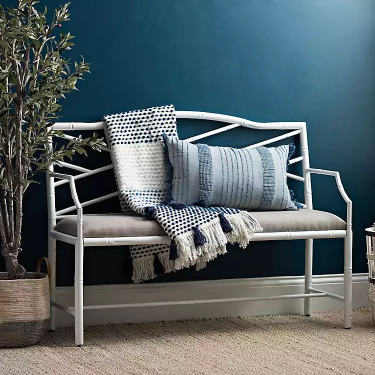 White Metal Upholstered Seat Harlow Bench | Kirkland's Home