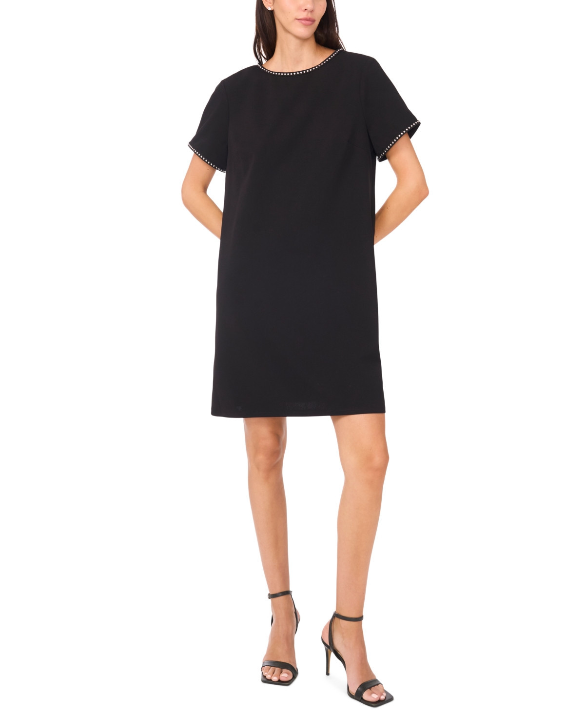 Msk Petite Stud Detail Short Sleeves Shift Dress - Black | Macy's