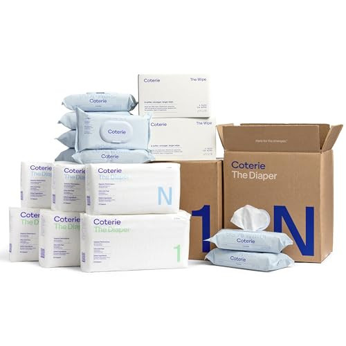 Coterie Baby Diapers + Wipes Baby Kit, Size 1 (99 Count) Size Newborn (93 Count) 8 Wipe Packs (448 Count) Made with Plant-Based Fibers, Hypoallergenic, Designed for Sensitive Skin, Clean Ingredients | Amazon (US)