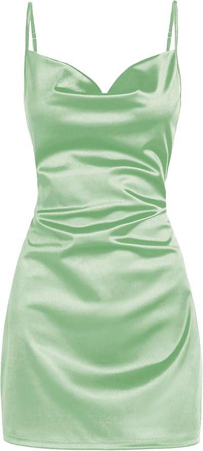 ZAFUL Women's Satin Sleeveless Spaghetti Strap Mini Dress Sexy Slip Cowl Neck Silky Cocktail Part... | Amazon (US)
