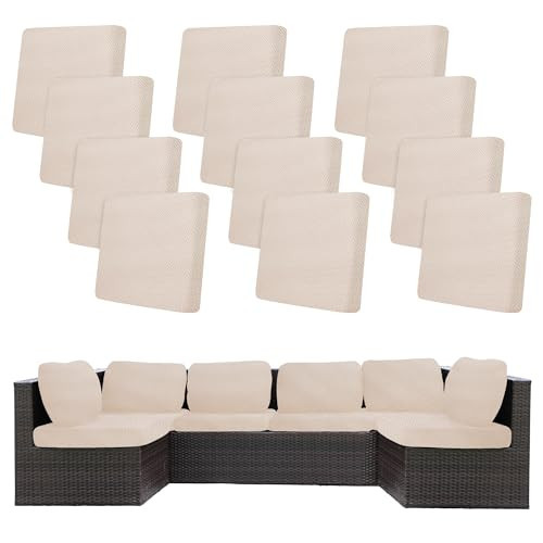 12Pcs Stretch Patio Cushion Covers,Outdoor Couch Covers Replacement,Outdoor Couch & Sofa Slipcovers,for Patio Furniture Cushion Covers,Washable Reusable Furniture Protector (Beige,Cover Only) | Amazon (US)