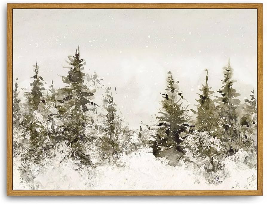 Roslynity Framed Canvas Wall Art Vintage Print Paintings Winter Forest Christmas Trees Landscape ... | Amazon (US)