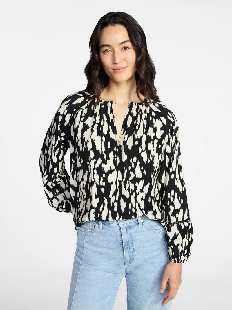 Time and Tru Women's Peasant Blouse with Long Sleeves, Sizes XS-XXXL | Walmart (US)