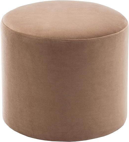 Wovenbyrd 19-Inch Wide Round Pouf Ottoman Footstool, Light Brown Velvet | Amazon (US)