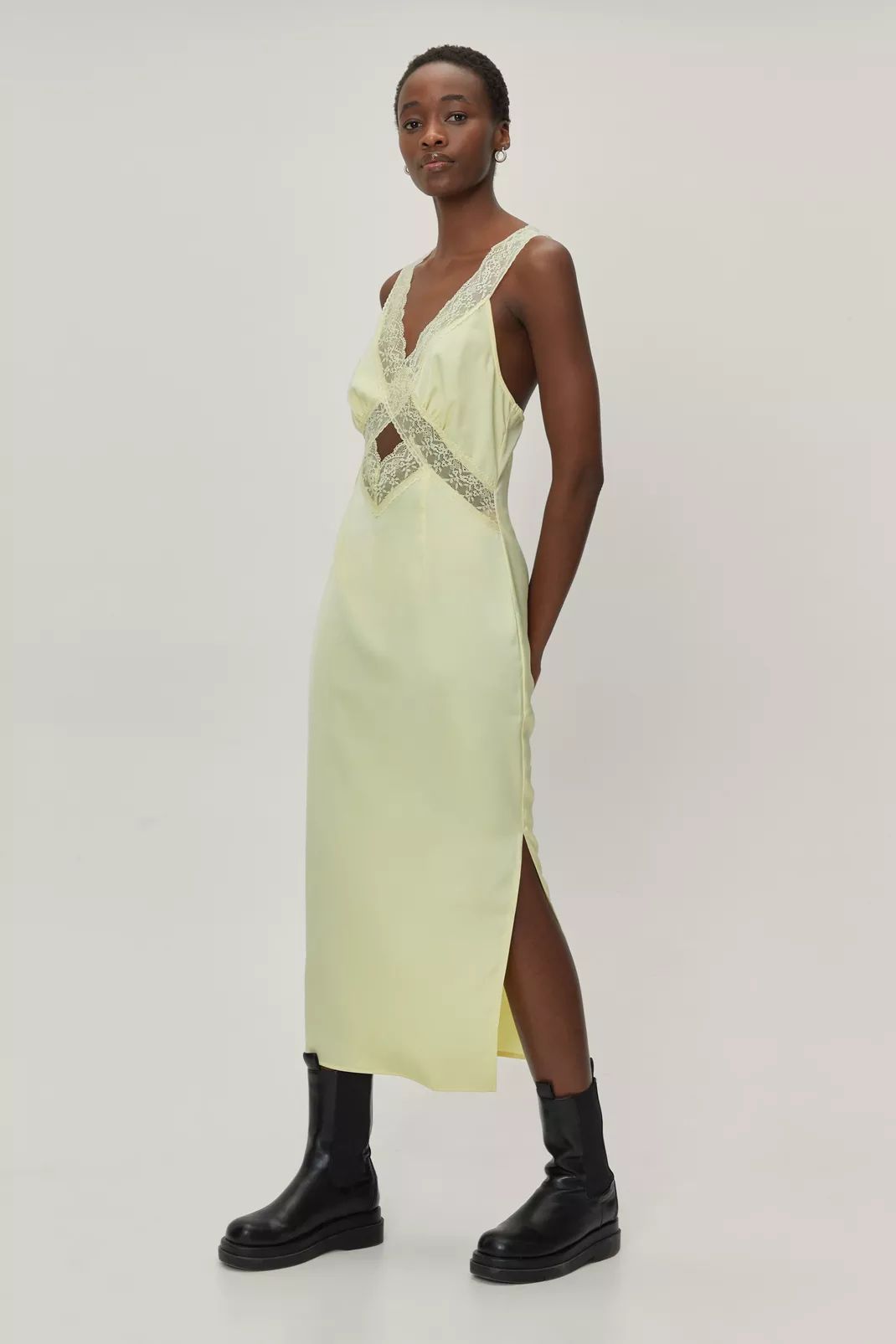 Lace Slip Satin Midi Dress | Nasty Gal (US)