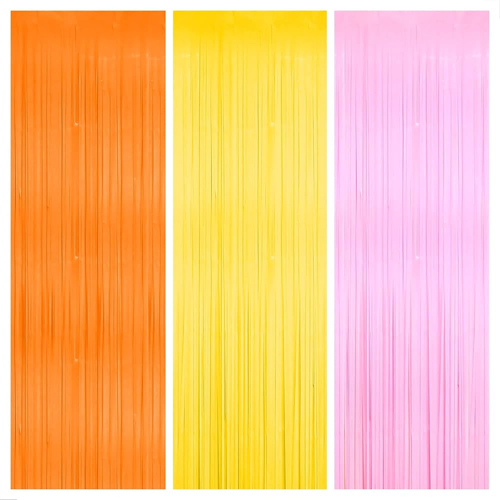 KatchOn, Orange Pink and Yellow Fringe Backdrop - 9.6x8 Feet, Pack of 3 | Groovy Backdrop Foil Cu... | Amazon (US)