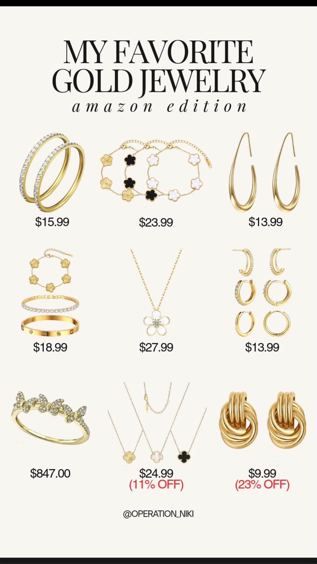 Adding the perfect gold jewelry is the ultimate way to elevate an everyday look and feel instantly put together. ✨ These affordable staples make accessorizing your daily style simple, elegant, and completely effortless.



Shop this entire gold jewelry lineup linked below! 🛍️



Follow for more @OPERATION_NIKI on IG, TikTok, & Facebook



#AmazonFinds #GoldJewelry #AmazonFashion #OperationNiki #JewelryCollection #EverydayStyle #AccessoryInspo #AffordableLuxury #OOTD #ChicStyle 

 #LTKootd #LTKBeauty