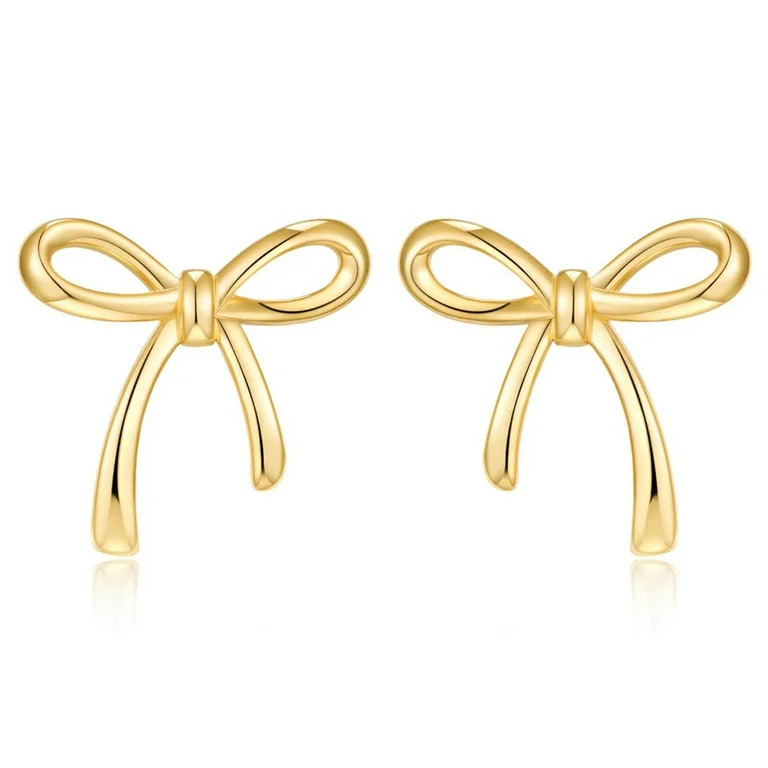 ZSPERKLA 14K Gold Plated Bow Stud Earrings for Women, Simple Trendy Bow Earrings Jewelry Gifts | Walmart (US)