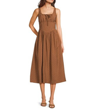 Polka Dot Sleeveless Basque Waist Midi Dress | Dillard's
