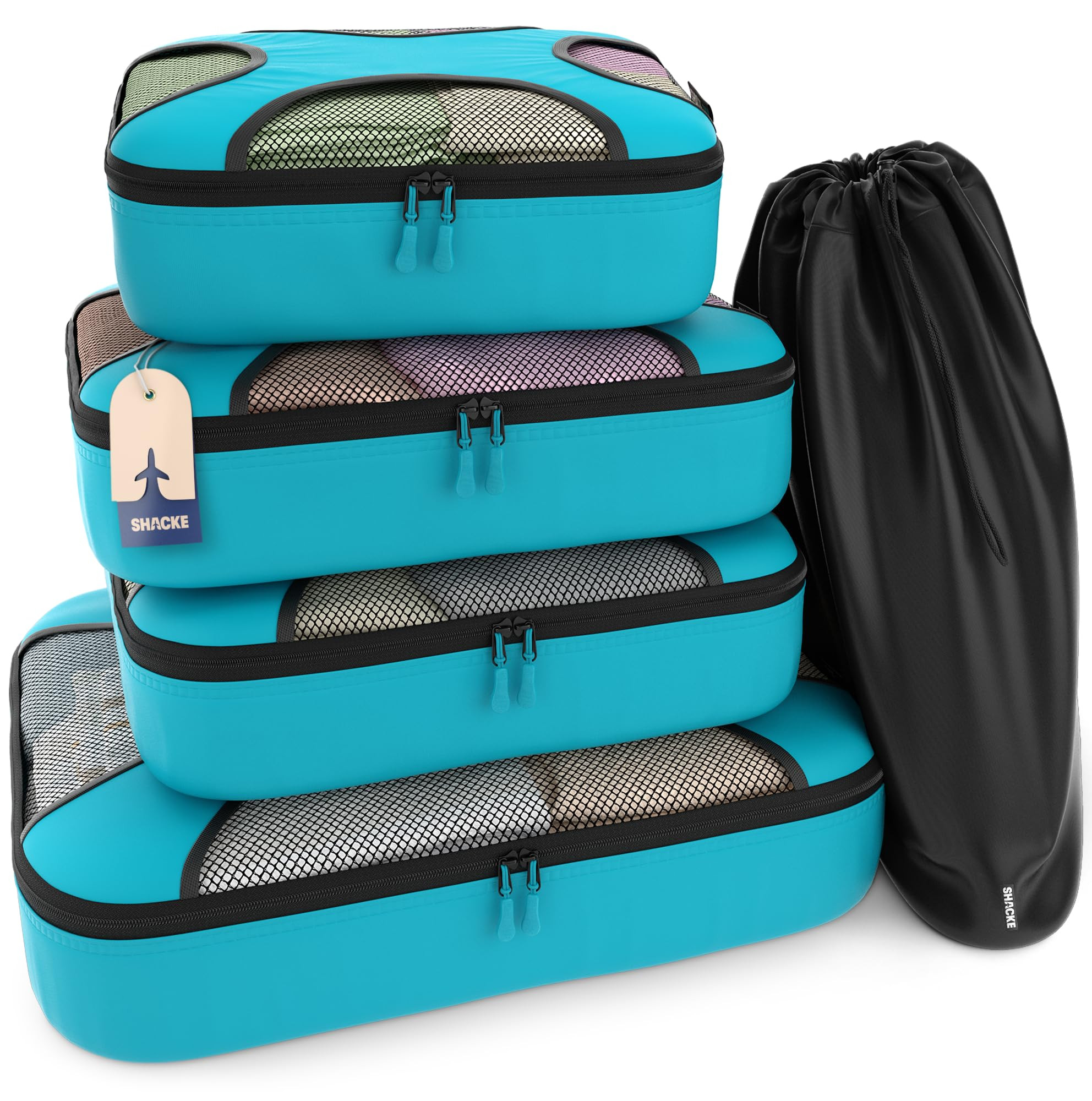 Shacke Premium 5 Packing Cubes Set - Lightweight Mesh Travel Luggage Organizers with Laundry Bag,... | Amazon (US)