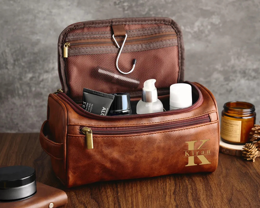 Engraved Men's Leather Travel Bag Unique Toiletry Kit for Groomsmen, Perfect Gift for Him A Must-... | Etsy (US)