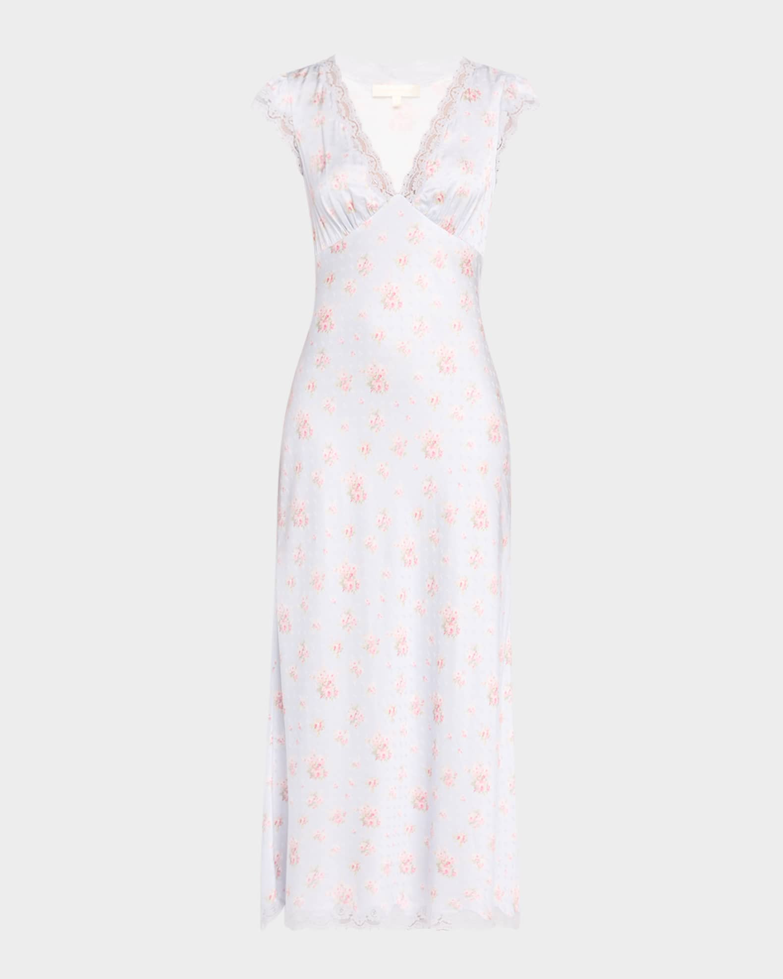 Theodore Floral Satin Midi Dress | Neiman Marcus