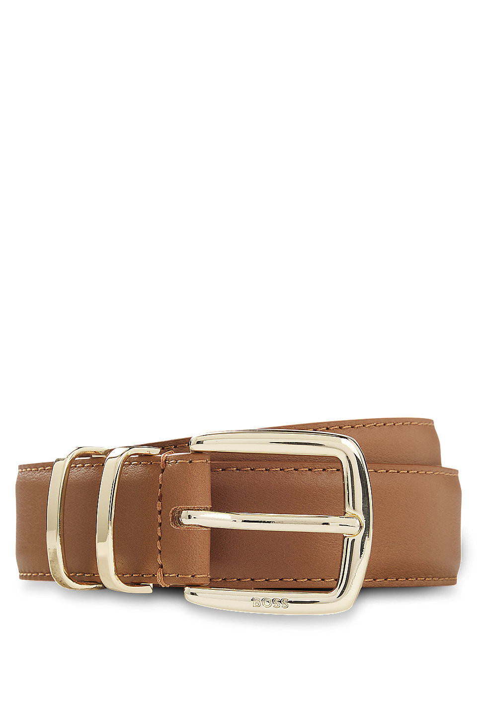 BOSS - Leather belt with twin metal keeper - Brown | Hugo Boss (UK)