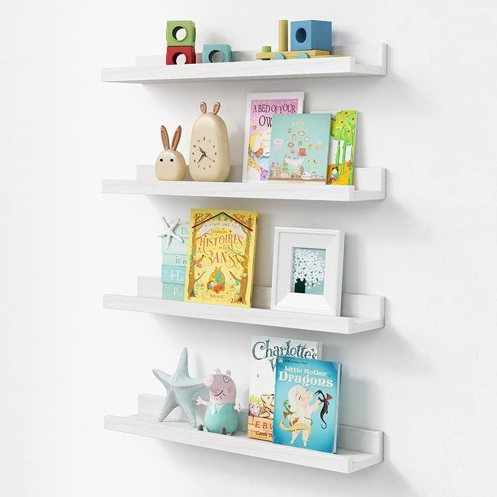 Forbena White Nursery Book Shelves Wall Mounted Set of 4, 23 Inch Long Floating Bookshelf for Kid... | Amazon (US)