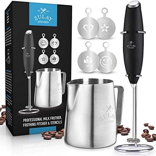 Zulay Milk Frother Complete Set - Handheld Foam Maker for Lattes - Whisk Drink Mixer for Bulletproof | Amazon (US)