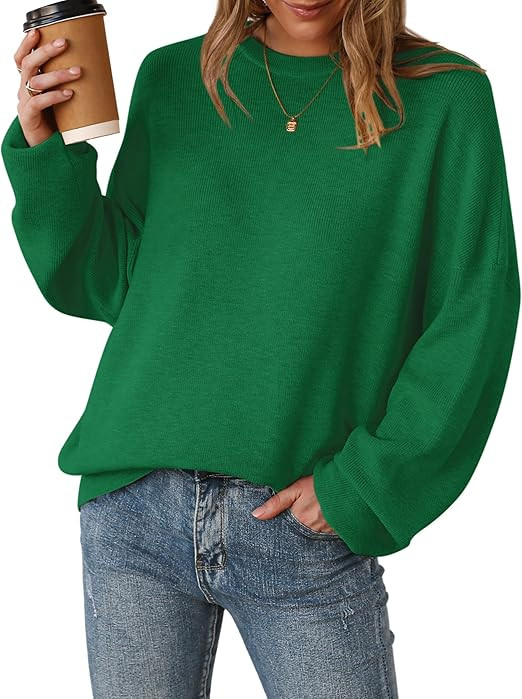 Arach&Cloz Women's Wool Blend Oversized Sweaters Crewneck Casual Fall Outfits Fashion Tops | Amazon (US)