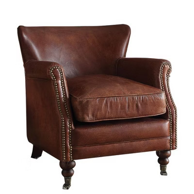 Acme Furniture Leeds Accent Chair Vintage Dark Brown Top Grain Leather | Target