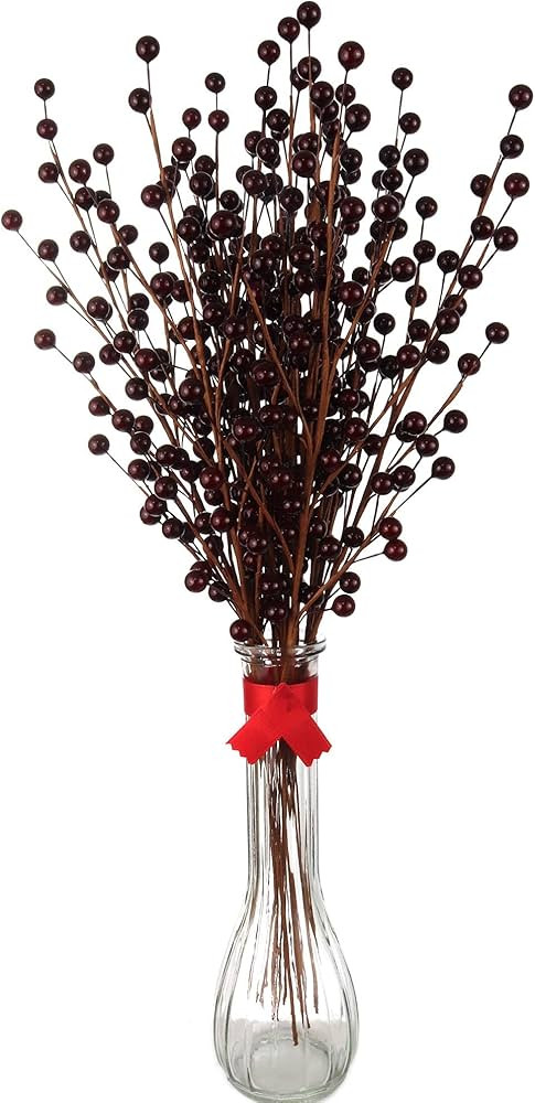 Larksilk 12 Burgundy Holly Berry Stem Picks - 17" Decorative Wire Stem Branch Sprays for Christma... | Amazon (US)
