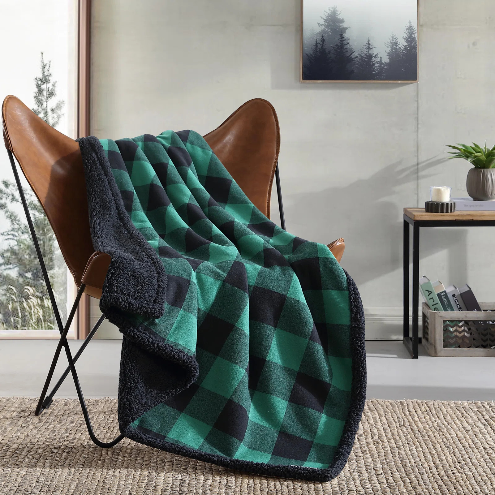 Eddie Bauer Cabin Plaid Flannel/Sherpa Throw Blanket | Wayfair North America