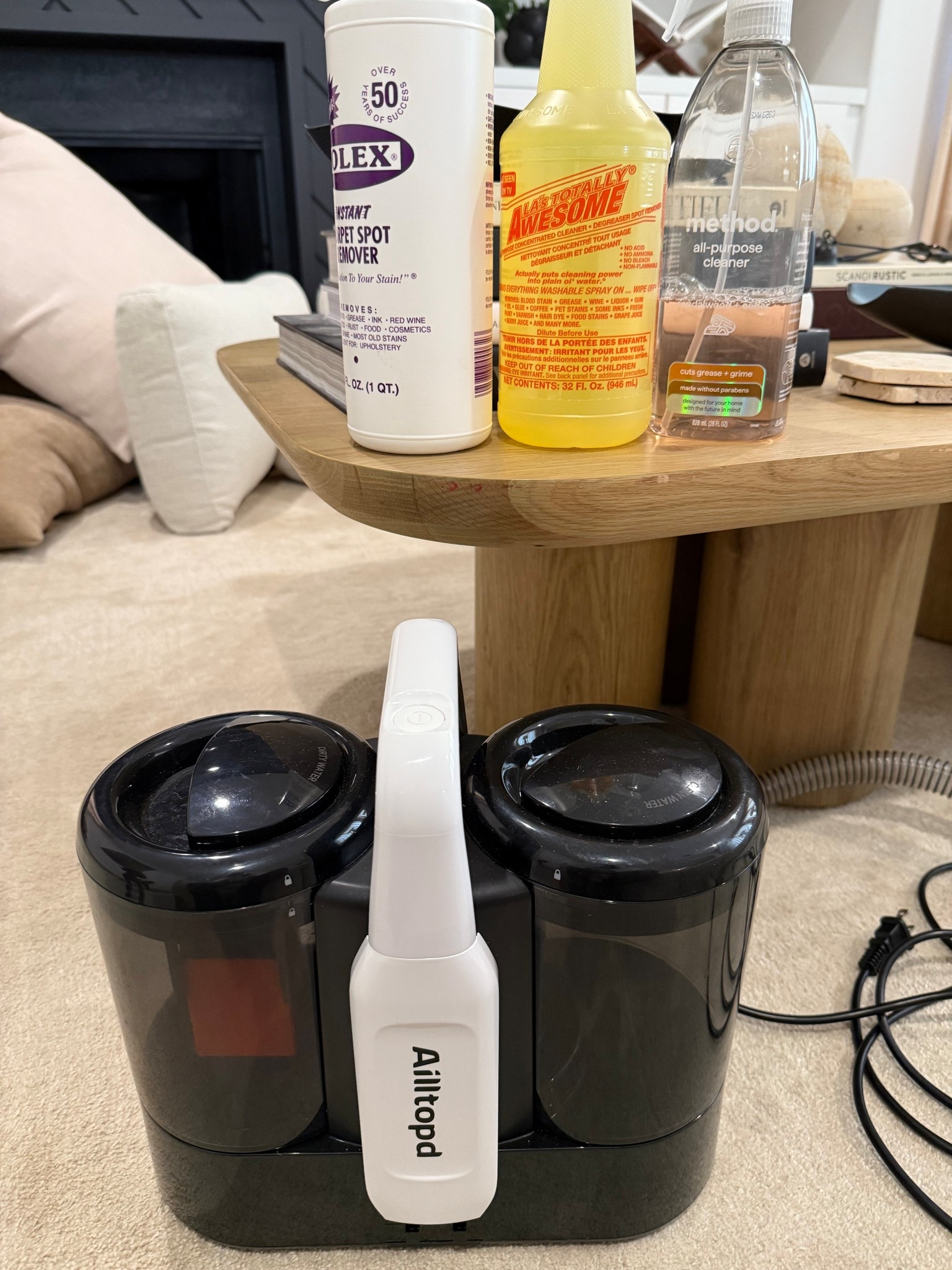Living room cleaning items