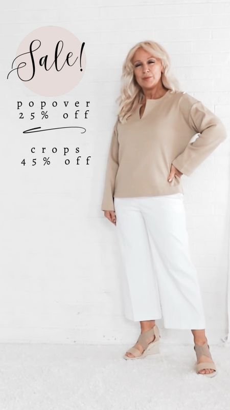 Sale! Neutral popover is 25% off along with white wide leg crop pants.

#LTKSaleAlert #LTKOver40 #LTKVideo