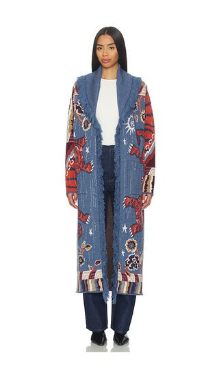 Hayley Menzies Mick Jacquard Coat in Navy. - size L | Revolve Clothing (Global)