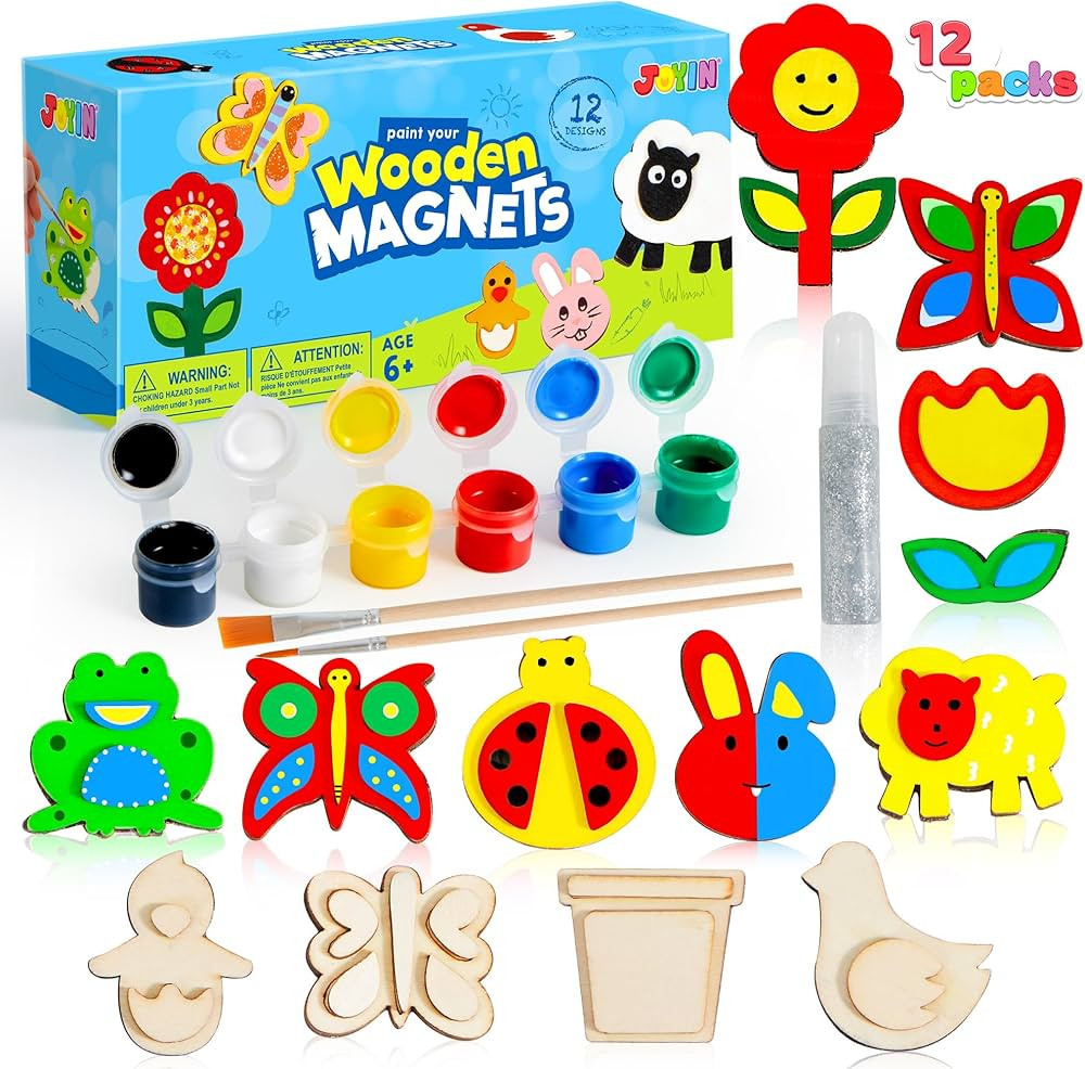 JOYIN 12 Wooden Magnet Creativity Arts & Crafts Painting Kit for Kids, Decorate Your Own Painting... | Amazon (US)