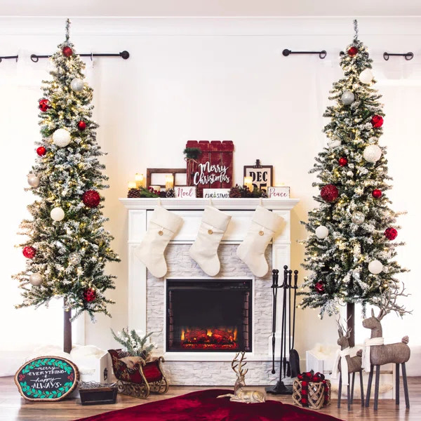 Best Choice Products 6Ft Pre-Lit Snow Flocked Pencil Alpine Christmas Tree Holiday Decoration W/ ... | Wayfair North America