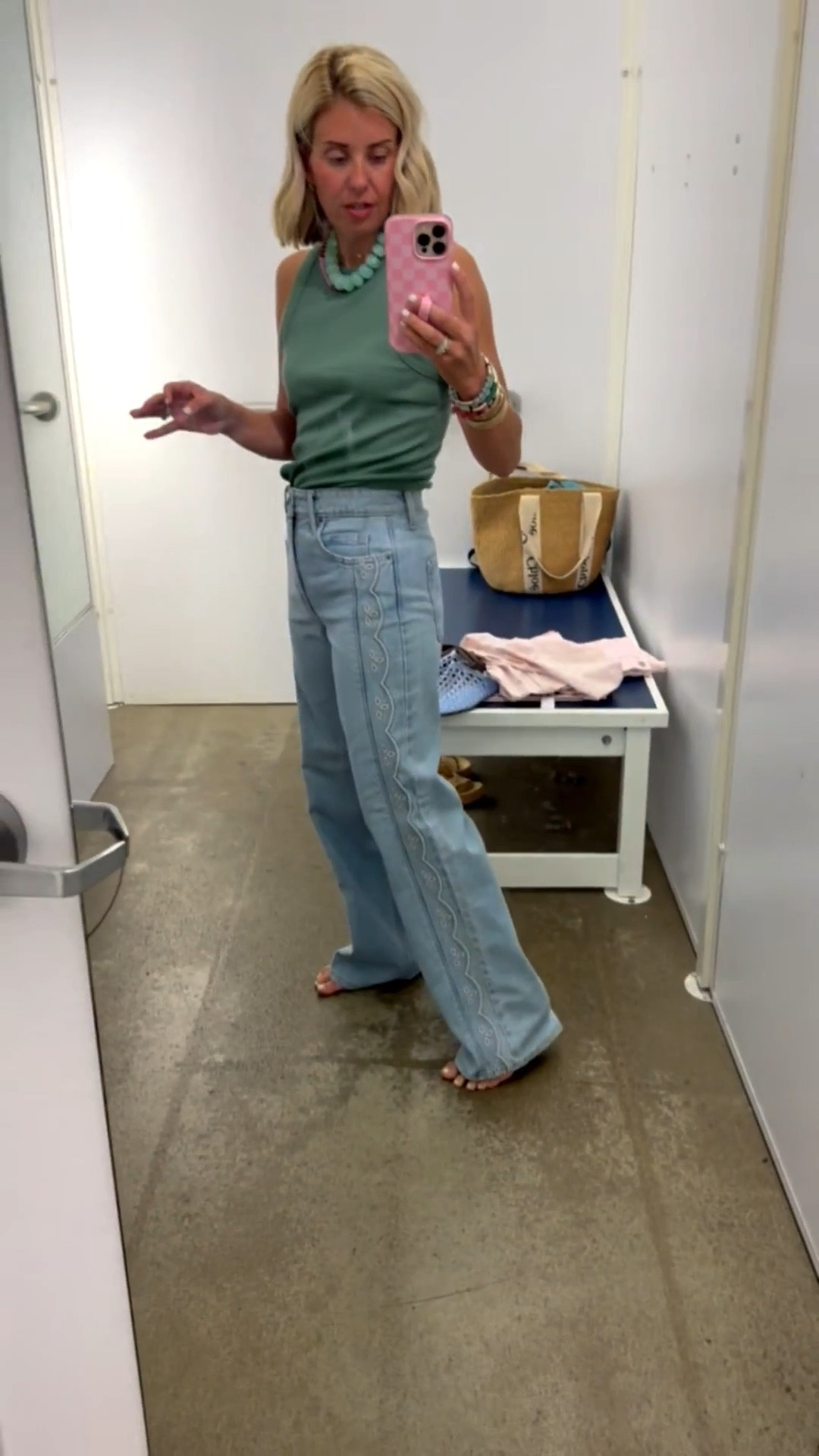 Such a fun pattern on these jeans! They are perfect for summer. 
Tank - I size up to petite medium
Jeans - 0 (need petite)
*Use my Loopy code mixandmatchmadness 
*Use my A+B code Catherine20

#LTKSeasonal #LTKSaleAlert #LTKstorytime