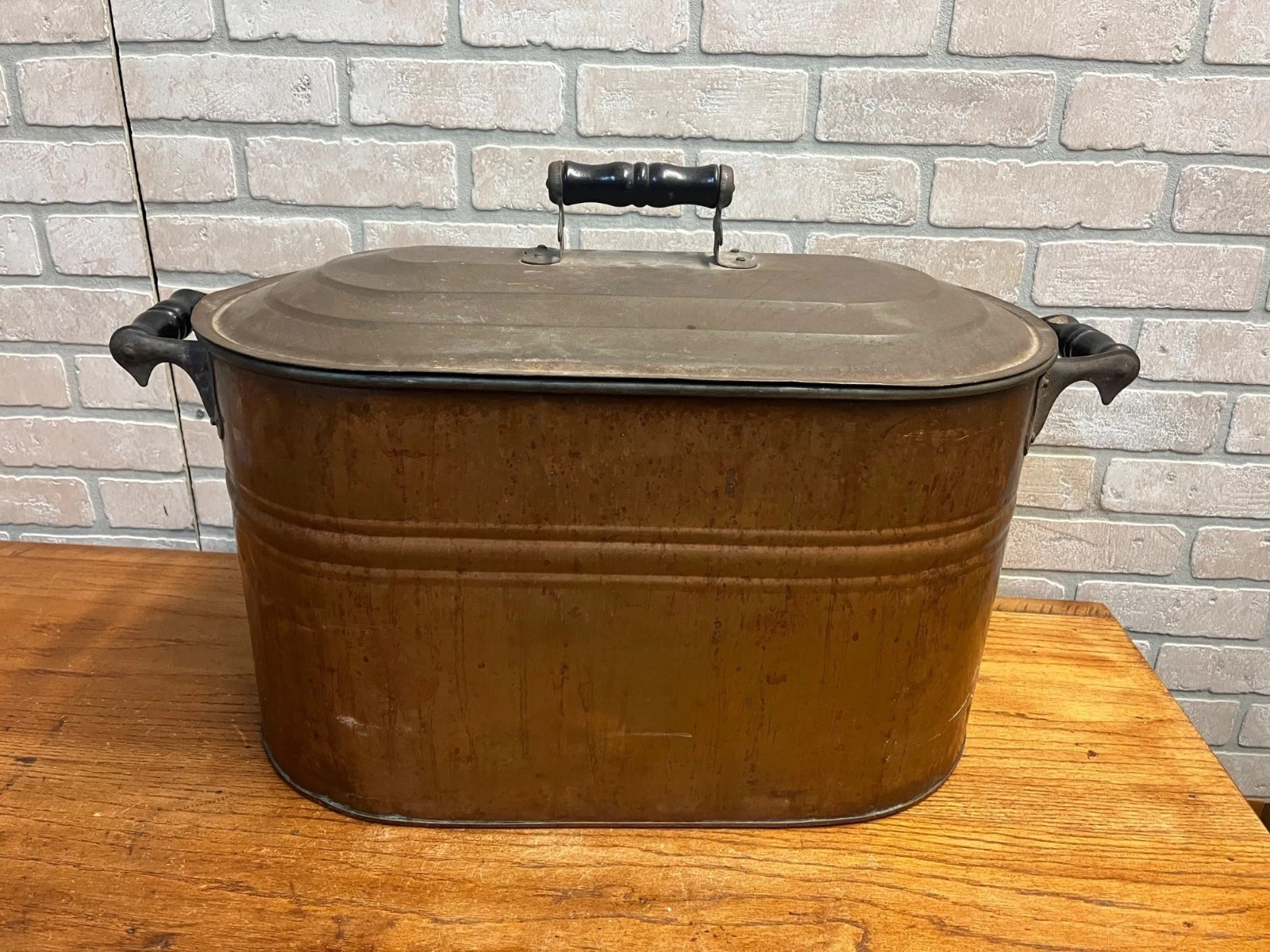Antique Vintage Copper Boiler Wash Tub w/ Wood Handles & Lid | eBay US