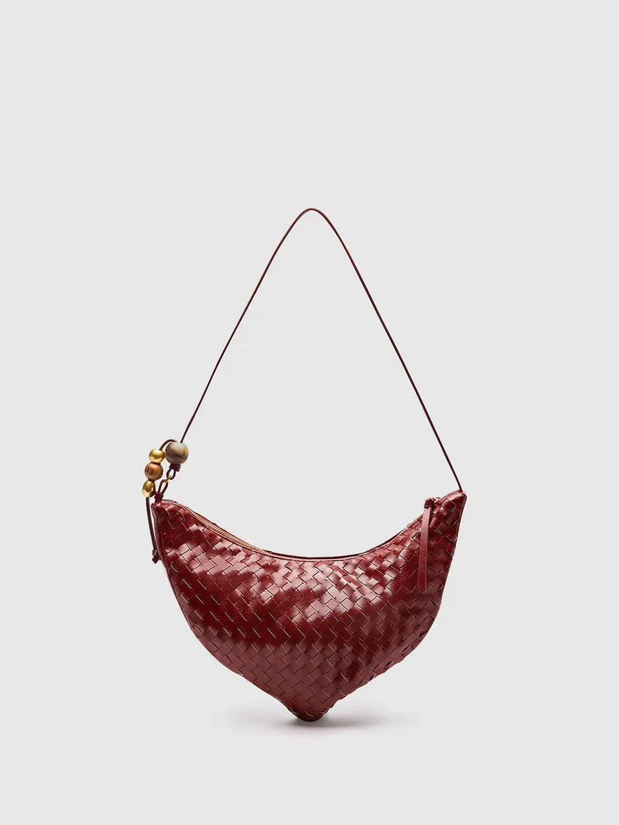 Burgundy Woven Beaded Accent Mini Shoulder Bag | Urban Revivo